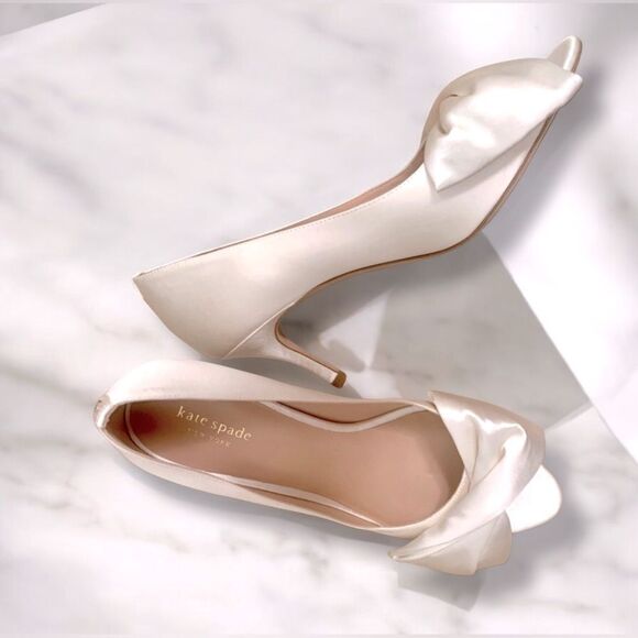 KATE SPADE NEW YORK Crawford Peep Toe Pump White Ivory Satin Evening Shoes 6.5 - Picture 6 of 11